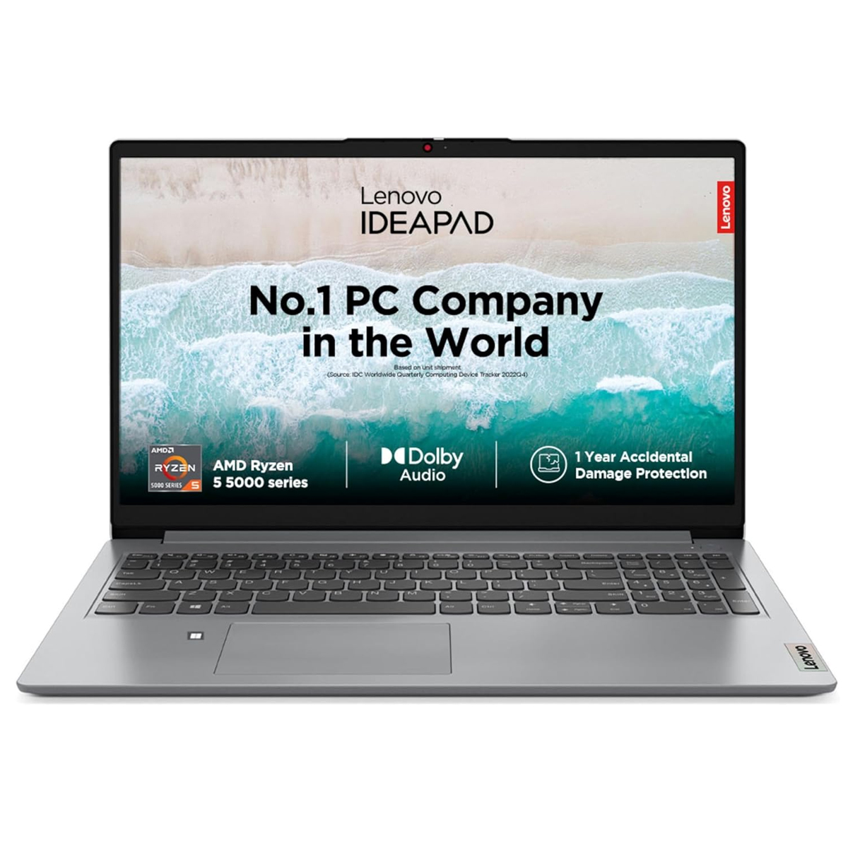 Lenovo IdeaPad Slim 1 AMD Ryzen 5 5500U 15.6" HD Thin and Light Laptop (8GB/512GB SSD/Windows 11 Home/Office Home 2024/1 Year ADP Free/Grey/1.6Kg), 82R4011MIN