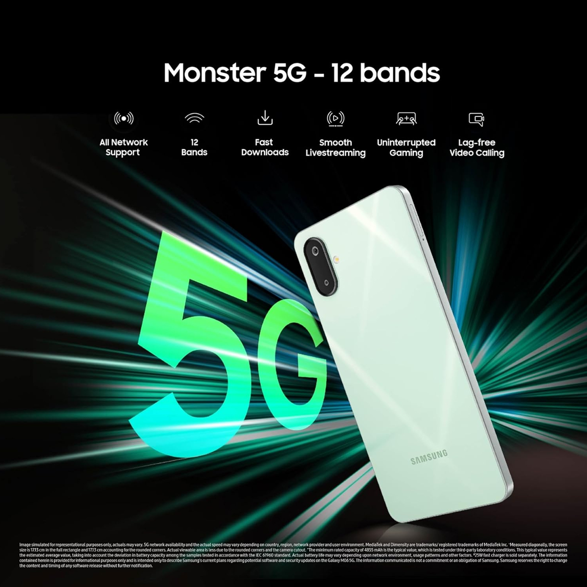 Samsung Galaxy M06 5G (Sage Green, 4GB RAM, 64GB Storage) | MediaTek Dimensity 6300 | AnTuTu Score 422K+ | 12 5G Bands| 25W Fast Charging | 4 Gen of OS Upgrades | Without Charger - Image 3