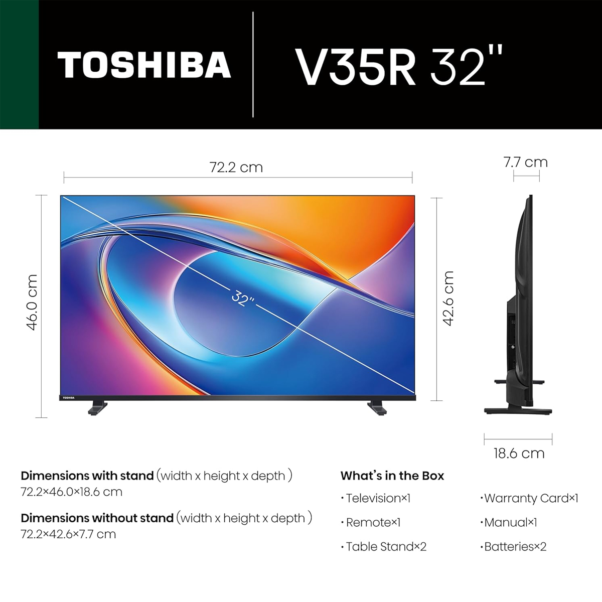 TOSHIBA 80 cm (32 inches) V Series HD Ready Smart LED TV 32V35RP (Black) - Image 3